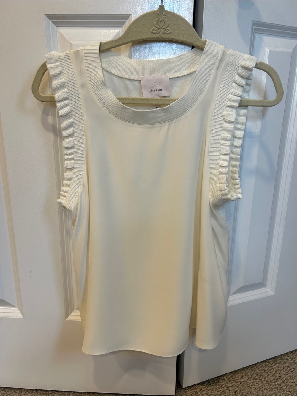 cinq a sept Cream Ruffled-Sleeve Sleeveless Top
